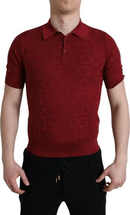 Dolce & Gabbana Maroon Collared Short Sleeve Silk Mens T-shirt