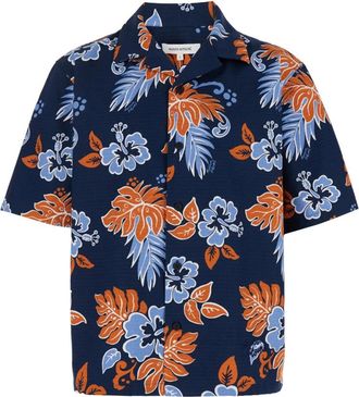 Maison Kitsun&eacute; Resort Shirt - Heren - Korte mouwen Overhemden - Blauw - S - Katoen - Overhemden