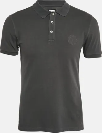 Armani Grey Logo Embroidered Cotton Pique Polo T-Shirt