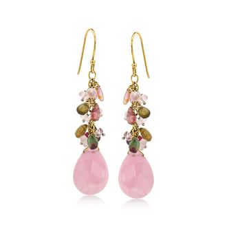 Ross-Simons Morganite and Multicolored Tourmaline Bead Drop Earrings in 18kt Gold Over Sterling
