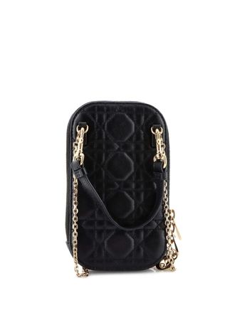 Dior Lady Dior Phone Holder on Chain Cannage Quilt Lambskin crossbody bag - Zwart