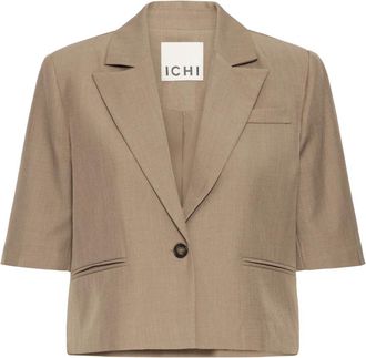 Ichi Cropped Blazer Caribou Stijl - Dames - Blazers - Beige - M - Polyester - Jassen