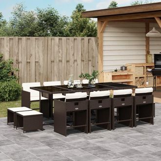 vidaXL Set Muebles De Jard&iacute;n 13 Pzas Y Cojines Rat&aacute;n Sint&eacute;tico Marr&oacute;n Vidaxl
