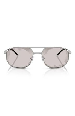 Emporio Armani 58mm Aviator Sunglasses in Matte Silver /Smoke Black at Nordstrom