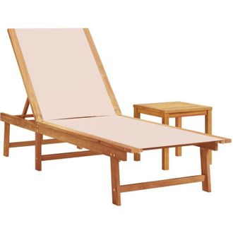 vidaXL Vidaxl - Tumbona Con Mesa Madera Maciza De Acacia Y Textileno Crema