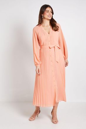 Wallis Womens Chiffon Pleat Detail Midi Dress - Nude - Size 12 UK