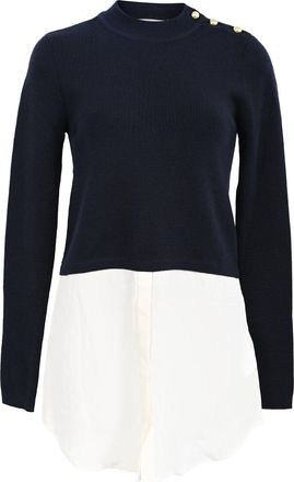 Sandro Sandro Salima Layered Effect Sweater in Navy Blue Merino Wool