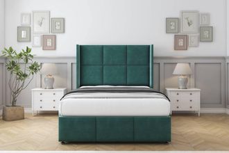 Comfort Beds Charlie Plush Divan Set 2 Drawers-54 Wingback-Footboard in Emerald | Size: Small Double
