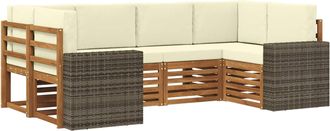 vidaXL Conjunto De Sof&aacute;s De Exterior 6 Uds. Natural Y Crema Poli&eacute;ster Vidaxl