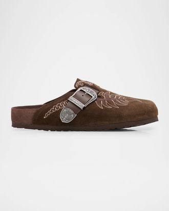 Etro Men & apos;s Etro x BIRKENSTOCK Embroidered Suede Mules
