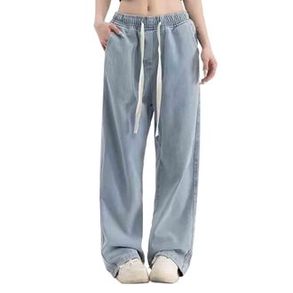 Generic FNKDOR Drawstring Wide Leg Jeans for Women UK Y2K Boyfriends Elasticated High Waisted Baggy Jeans Ladies Comfy Lounge Pull On Streetwear Stretch Denim
