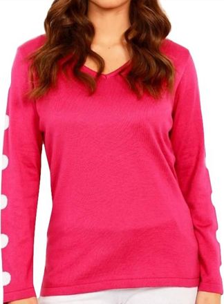 Angel Long Sleeve Dot Neck Top In Pink/white