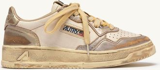 Autry SNEAKERS MEDALIST LOW SUPER VINTAGE IN PELLE ARGENTO E PLATINO