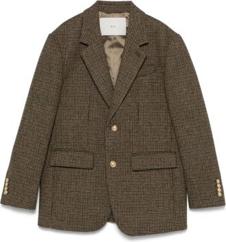 Dunst Blazers, female, Brown, Size: XS Brown Check Wool Blend Jacket