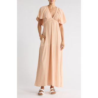 Amuse Society Sail Me Away Short Sleeve Woven Dress in Beige at Nordstrom Rack, Size X-Small