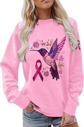 Generic Breast Cancer Jumpers for Women Uk Casual Crew Neck Sweatshirts Cute Pink Ribbon Graphic Tunic Tops Soft Comfy Long Sleeve Hoodless Sweatshirt Health 