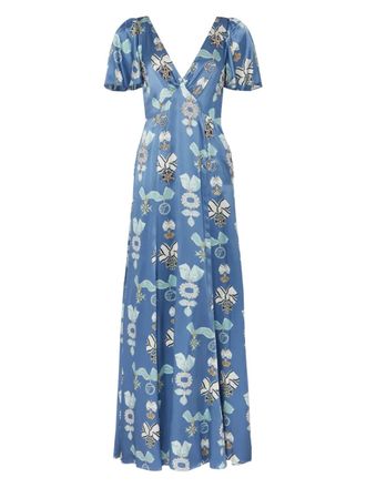 Temperley London Reina bow-print dress - women - Silk/Viscose - 10 - Blue