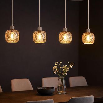 Globo Lighting Lampada A Sospensione Led Lampada A Sospensione Per Sala Da Pranzo Lampada Beige Color Fumo 4 Fiamme In Vetro, Metallo, 4x 7w 630lm Bianco Caldo, Lxlx