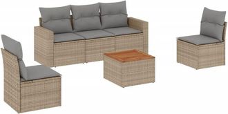 vidaXL Vidaxl - Juego De Sof&aacute;s Jard&iacute;n Con Cojines Beige Mezcla 6 Pzas Rat&aacute;n Pe