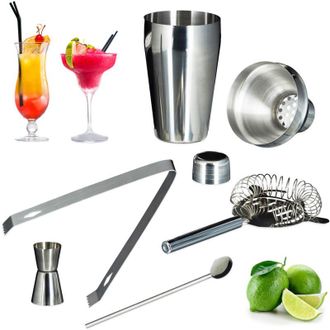 Relaxdays Set 4 Kits C&oacute;ctel 5 Piezas C/u, Set De Coctelera Con Accesorios, Acero Inoxidable, Para Batidos Y C&oacute;cteles, Plateado