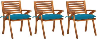 vidaXL Sillas De Comedor Jard&iacute;n Con Cojines 3 Uds Madera Maciza Acacia Vidaxl