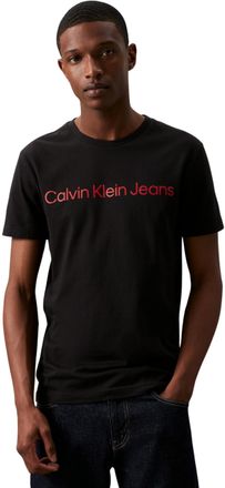 Calvin Klein Mens Short Sleeve Round Neck Core Institutional Logo Slim Fit T-Shirt, Black (Ck Black/Salsa), XS