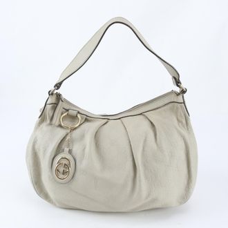 Gucci White Leather Handbag Shoulder Bag Tote Bag (Pre-Owned)