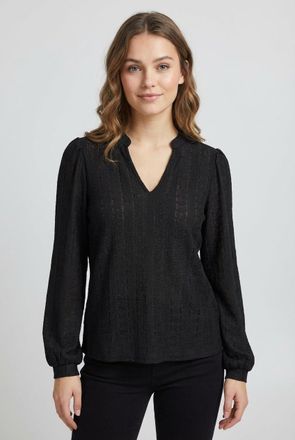 Only Blusenshirt ONLY ONLMELANIE L/S SPLIT TOP JRS, Damen, Gr. XS, schwarz, Jersey, Obermaterial: 98% Polyester, 2% Elasthan, unifarben, regular fit, Rundh