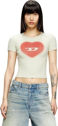 Diesel Ribbed T-shirt with watercolour heart D - T-Shirts - Woman - Grey
