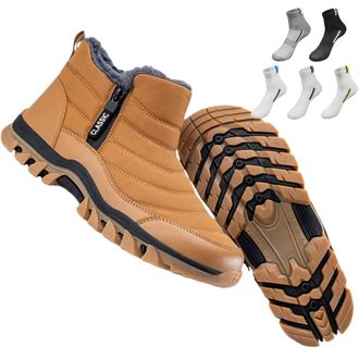 Generic Boots, Mens Waterproof Warm Cotton Zip Snow Ankle Boots, Fur Lined Slip on Thick Plush Booties Waterproof Snow Mid Calf Boot Thermal Anti-Slip Outdoor