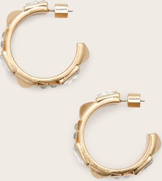 AllSaints Womens Brass Elora Embellished Hoop Earrings, Size: One Size