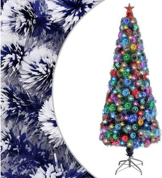 vidaXL Árbol de Navidad con luces fibra óptica blanco y azul 240 cm vidaXL