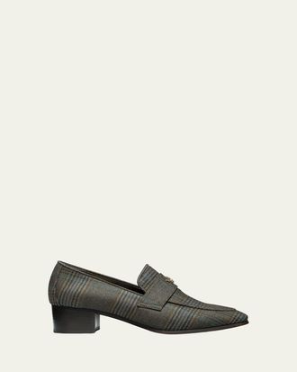 Bougeotte Plaid Wool Block-Heel Loafers