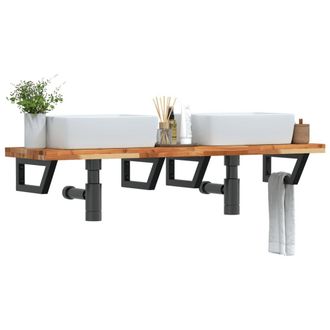 Berkfield Home Basin Shelf Wall Mounted Steel & Solid Wood Acacia in Brown