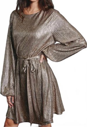 Dress Forum Pleated Tie Waist Mini Dress In Gold