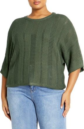 City Chic Sienna Open Stitch Sweater in Khaki at Nordstrom