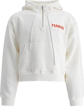 Marni Witte Logo Hoodie Sweatshirt Streetwear - Heren - Hoodies - Wit - L - Katoen - Hoodies & sweatvesten