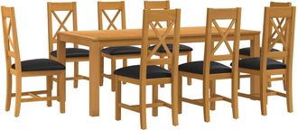 vidaXL Conjunto De Comedor 9 Uds. Negro Madera De Roble S&oacute;lido Vidaxl