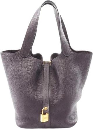 Herm&egrave;s Pre-owned Picotin Lock MM Taurillon Clemence Handbag - Dames - Vintage Tas - Paars - ONE Size - Leer - Vintage
