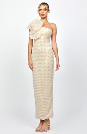 Bariano Dalylah One Shoulder Statement Midaxi in Champagne at Nordstrom, Size 10