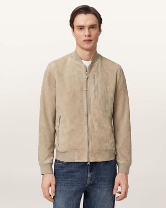 AllSaints Suede Kemble Suede Bomber Jacket, Size: XXL