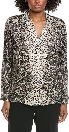 Elie Tahari Collar Deep V-Neck Silk-Blend Blouse