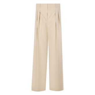 Bottega Veneta High Waisted Loose Trousers - female - Bottega Veneta - Wide Trousers - Beige - 2XS - Trousers