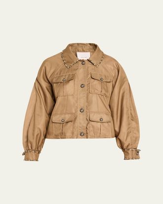Cinq &agrave; Sept Rhinestone Chain Utility Jacket