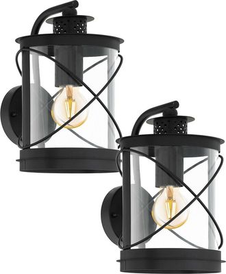 Loops 2 PACK IP44 Outdoor Wall Light Black Hoop Lantern 1x 60W E27 Porch Lamp