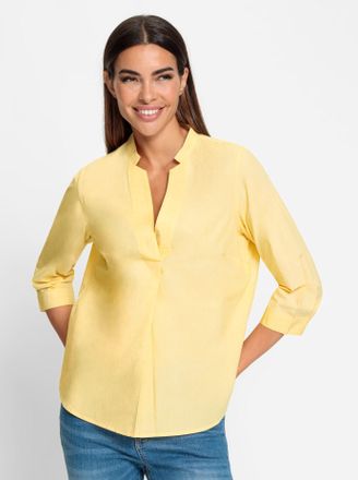 Heine Hemdbluse HEINE, Damen, Gr. 36, gelb, 100% Baumwolle, unifarben, V-Ausschnitt, Blusen Hemdbluse