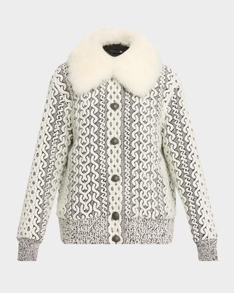 Moncler Beille Bomber Jacket with Detachable Shearling Collar