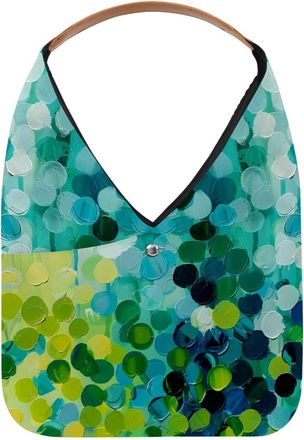 Generic Modern Abstract Raindrop Polka Dots Blue Green (4) Reusable Lightweight Grocery Bags - Foldable Into Compact Pouch, Washable & Sturdy, Multipurpose fo