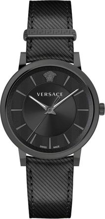 Versace Heren Leren Analoge Horloge V Circle - Heren - Horloges - Zwart - ONE Size - Accessoires
