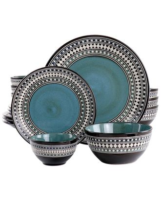 Elama Blue Sage 16Pc Double Bowl Stoneware Dinnerware Set
